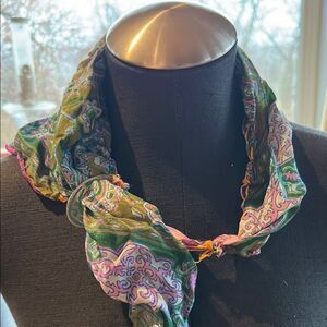 Handcrafted silk 925 silver turquoise inlay scarf embroidered hair hat headband